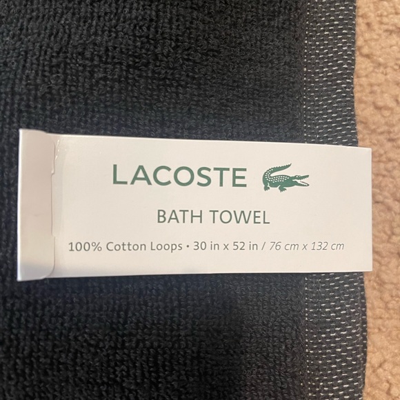 LACOSTE Black/ Gray Bath Towel 30in x 52 in - Picture 5 of 5